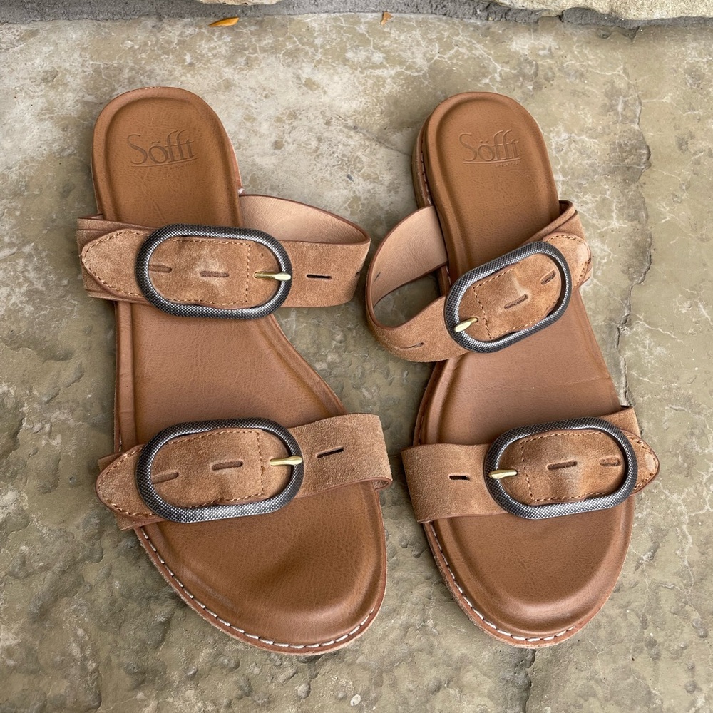 Sofft Brown Leather Sandals with Buckle